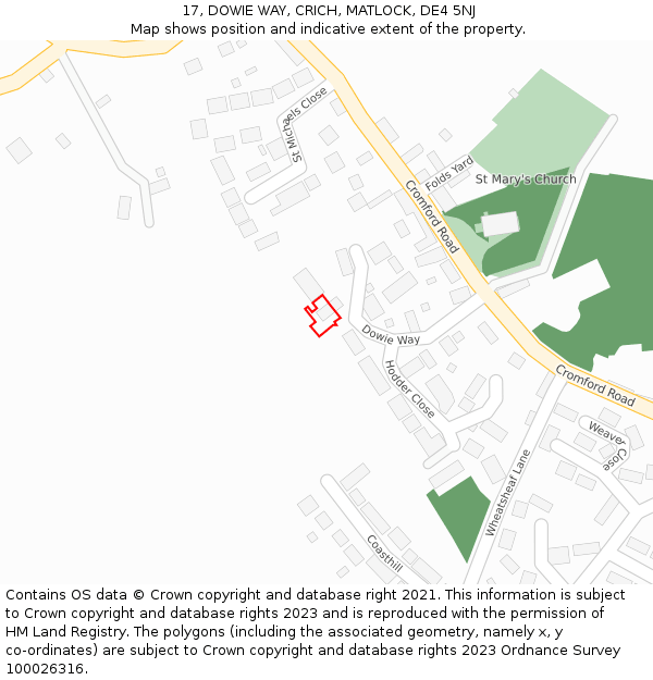 17, DOWIE WAY, CRICH, MATLOCK, DE4 5NJ: Location map and indicative extent of plot