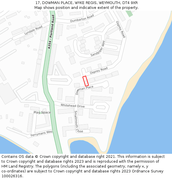 17, DOWMAN PLACE, WYKE REGIS, WEYMOUTH, DT4 9XR: Location map and indicative extent of plot