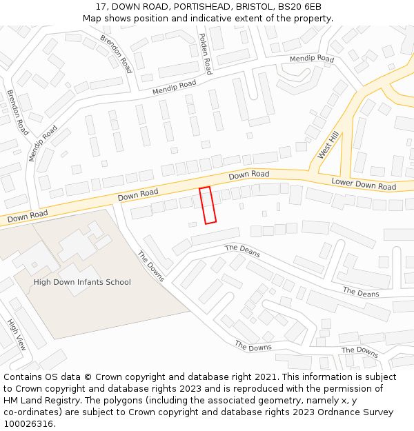 17, DOWN ROAD, PORTISHEAD, BRISTOL, BS20 6EB: Location map and indicative extent of plot