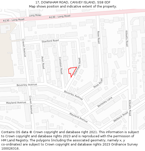 17, DOWNHAM ROAD, CANVEY ISLAND, SS8 0DF: Location map and indicative extent of plot