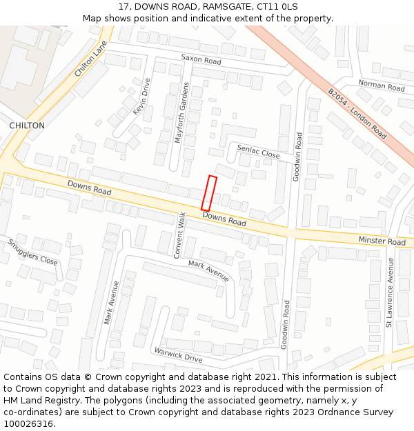 17, DOWNS ROAD, RAMSGATE, CT11 0LS: Location map and indicative extent of plot