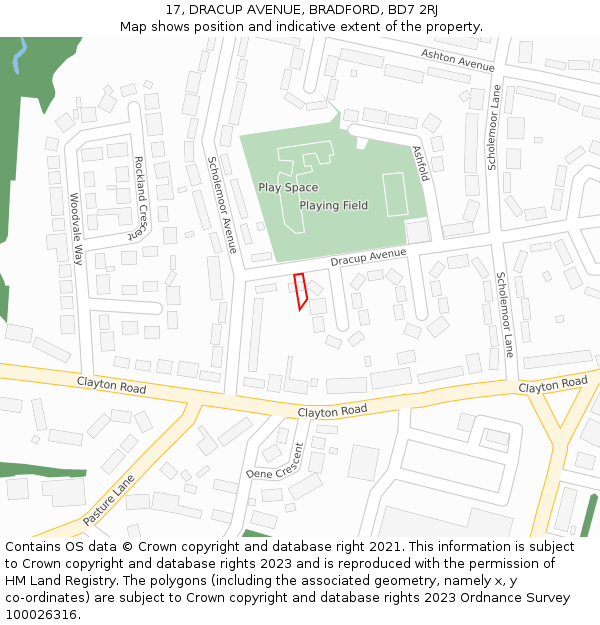 17, DRACUP AVENUE, BRADFORD, BD7 2RJ: Location map and indicative extent of plot