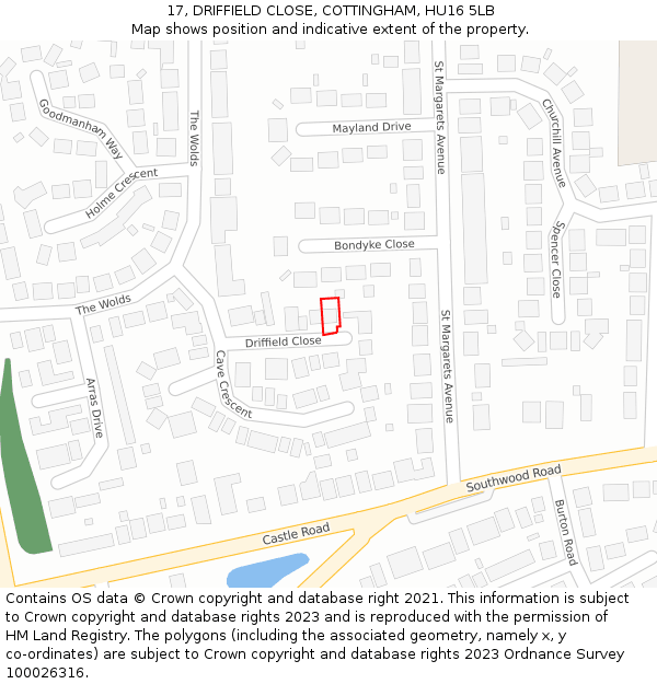 17, DRIFFIELD CLOSE, COTTINGHAM, HU16 5LB: Location map and indicative extent of plot