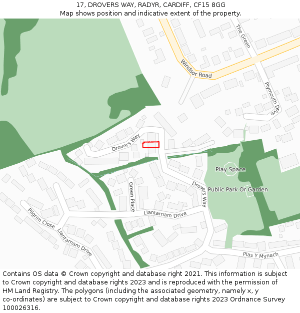 17, DROVERS WAY, RADYR, CARDIFF, CF15 8GG: Location map and indicative extent of plot