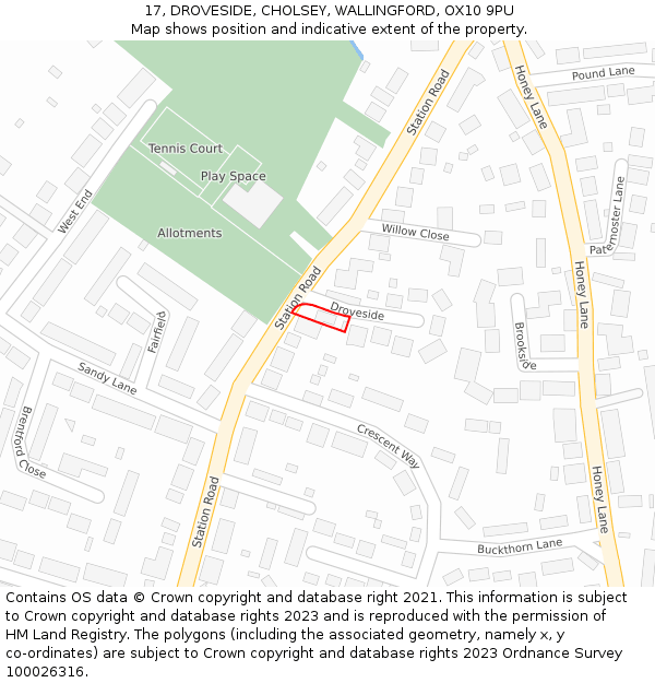 17, DROVESIDE, CHOLSEY, WALLINGFORD, OX10 9PU: Location map and indicative extent of plot