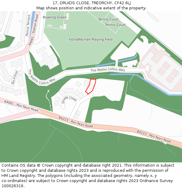 17, DRUIDS CLOSE, TREORCHY, CF42 6LJ: Location map and indicative extent of plot