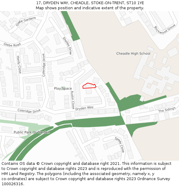 17, DRYDEN WAY, CHEADLE, STOKE-ON-TRENT, ST10 1YE: Location map and indicative extent of plot