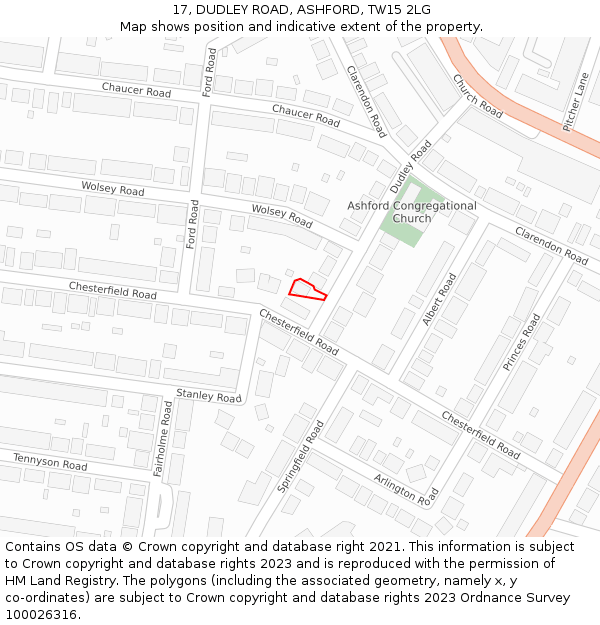 17, DUDLEY ROAD, ASHFORD, TW15 2LG: Location map and indicative extent of plot