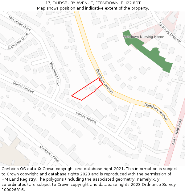 17, DUDSBURY AVENUE, FERNDOWN, BH22 8DT: Location map and indicative extent of plot