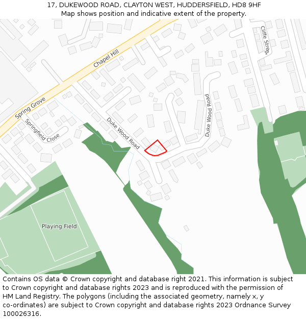 17, DUKEWOOD ROAD, CLAYTON WEST, HUDDERSFIELD, HD8 9HF: Location map and indicative extent of plot