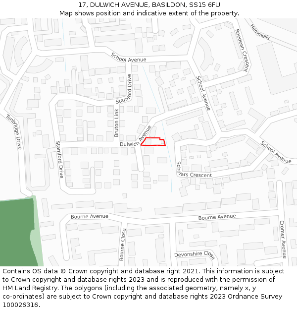 17, DULWICH AVENUE, BASILDON, SS15 6FU: Location map and indicative extent of plot