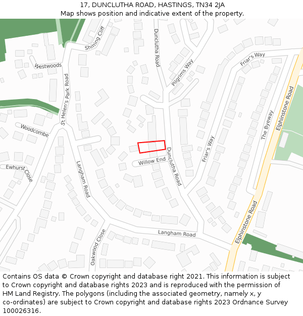 17, DUNCLUTHA ROAD, HASTINGS, TN34 2JA: Location map and indicative extent of plot