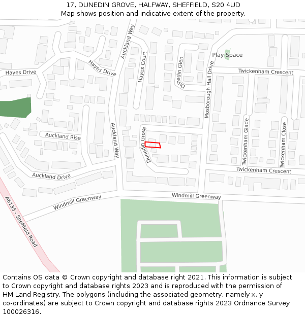 17, DUNEDIN GROVE, HALFWAY, SHEFFIELD, S20 4UD: Location map and indicative extent of plot