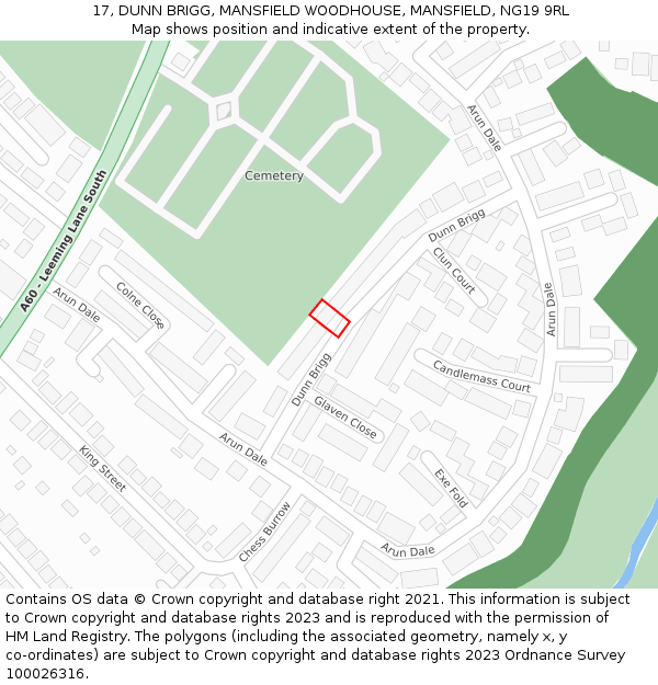 17, DUNN BRIGG, MANSFIELD WOODHOUSE, MANSFIELD, NG19 9RL: Location map and indicative extent of plot