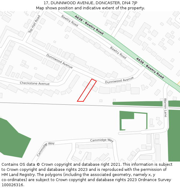 17, DUNNIWOOD AVENUE, DONCASTER, DN4 7JP: Location map and indicative extent of plot