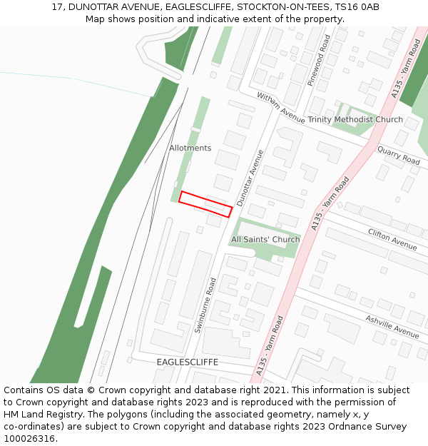 17, DUNOTTAR AVENUE, EAGLESCLIFFE, STOCKTON-ON-TEES, TS16 0AB: Location map and indicative extent of plot