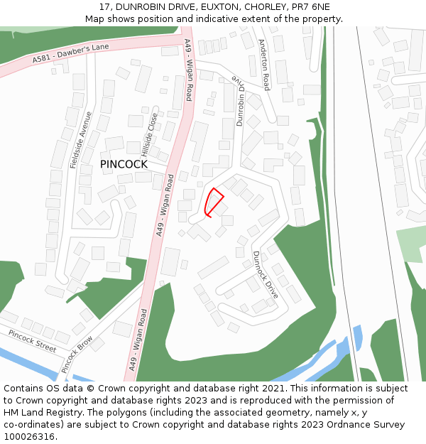 17, DUNROBIN DRIVE, EUXTON, CHORLEY, PR7 6NE: Location map and indicative extent of plot
