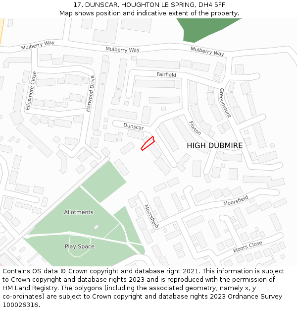 17, DUNSCAR, HOUGHTON LE SPRING, DH4 5FF: Location map and indicative extent of plot