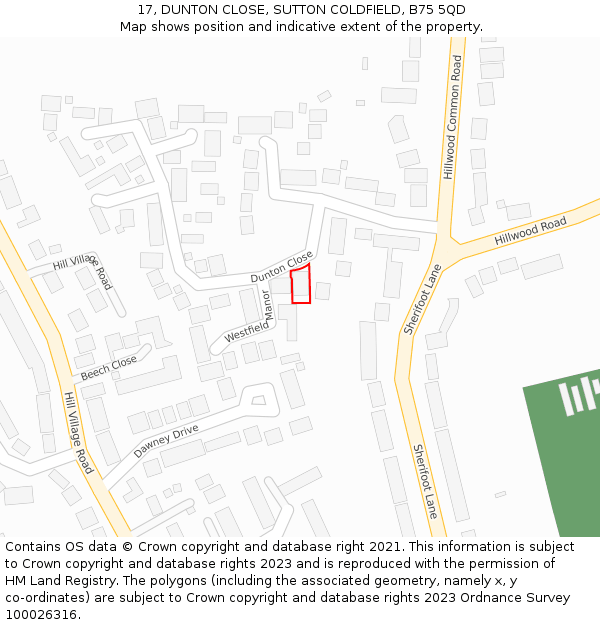 17, DUNTON CLOSE, SUTTON COLDFIELD, B75 5QD: Location map and indicative extent of plot