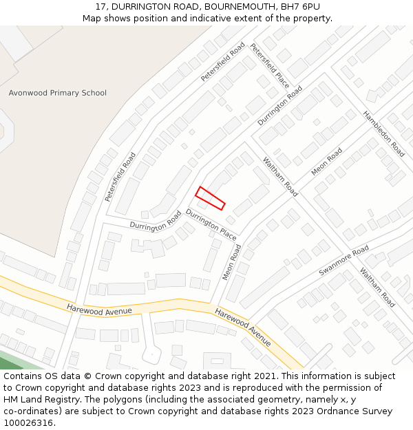 17, DURRINGTON ROAD, BOURNEMOUTH, BH7 6PU: Location map and indicative extent of plot