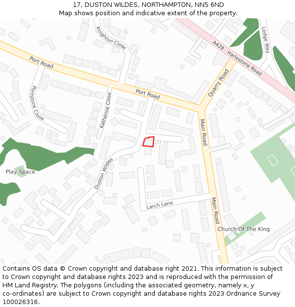 17, DUSTON WILDES, NORTHAMPTON, NN5 6ND: Location map and indicative extent of plot