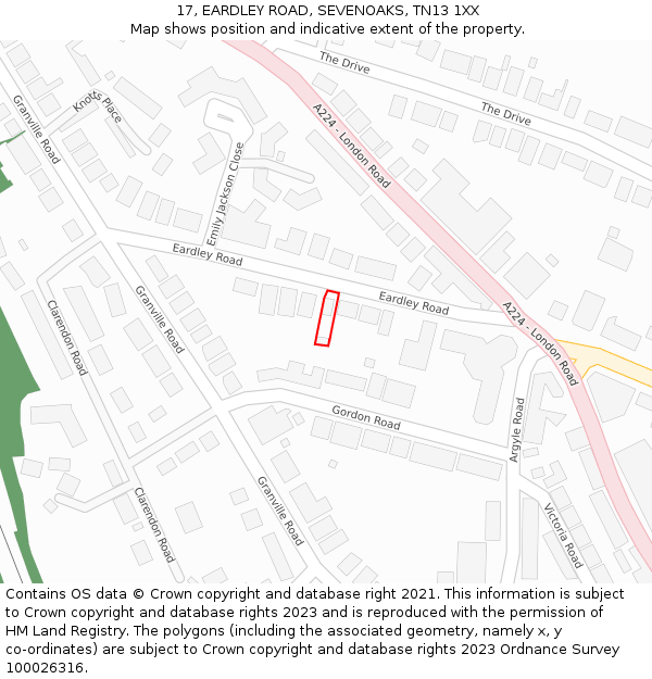 17, EARDLEY ROAD, SEVENOAKS, TN13 1XX: Location map and indicative extent of plot