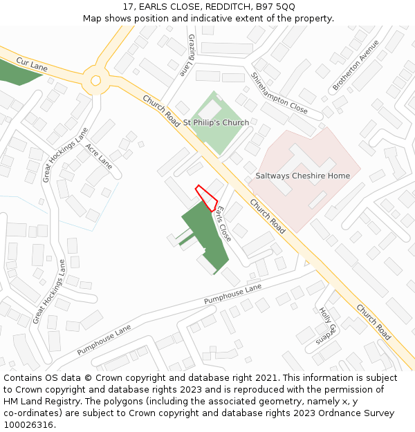 17, EARLS CLOSE, REDDITCH, B97 5QQ: Location map and indicative extent of plot