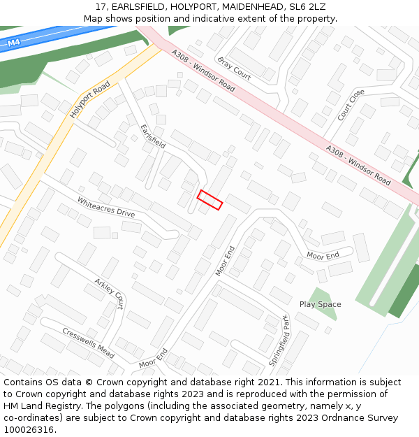 17, EARLSFIELD, HOLYPORT, MAIDENHEAD, SL6 2LZ: Location map and indicative extent of plot