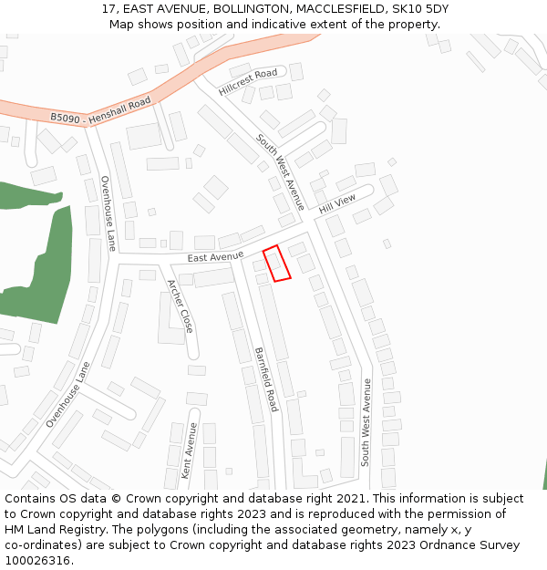 17, EAST AVENUE, BOLLINGTON, MACCLESFIELD, SK10 5DY: Location map and indicative extent of plot