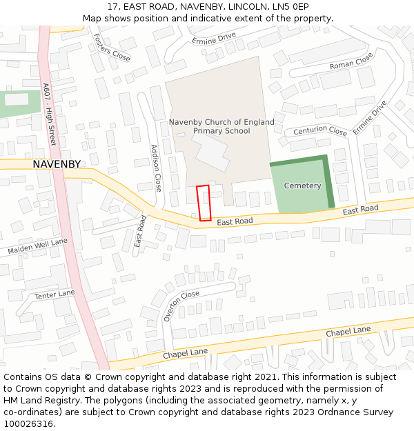 17, EAST ROAD, NAVENBY, LINCOLN, LN5 0EP: Location map and indicative extent of plot