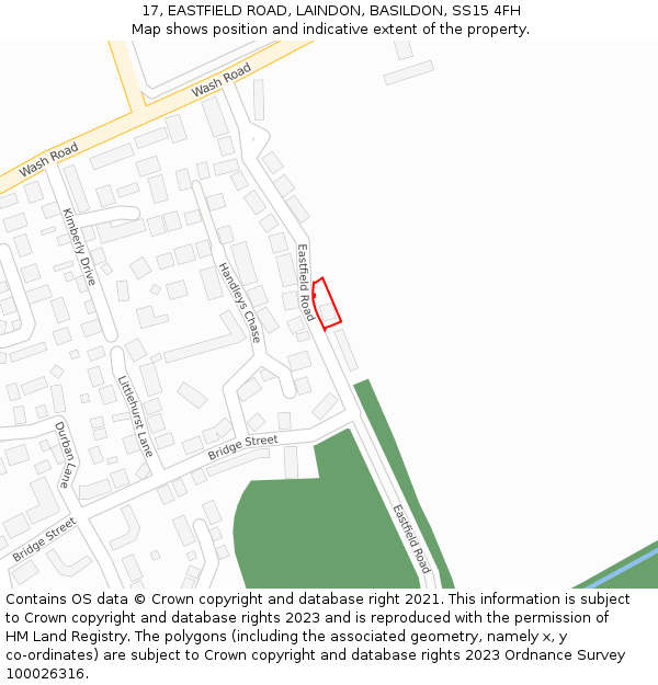 17, EASTFIELD ROAD, LAINDON, BASILDON, SS15 4FH: Location map and indicative extent of plot