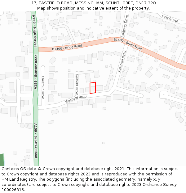 17, EASTFIELD ROAD, MESSINGHAM, SCUNTHORPE, DN17 3PQ: Location map and indicative extent of plot