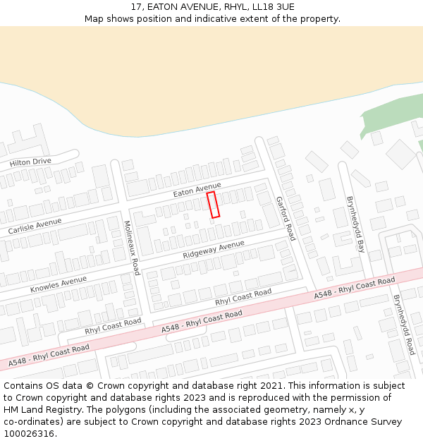 17, EATON AVENUE, RHYL, LL18 3UE: Location map and indicative extent of plot