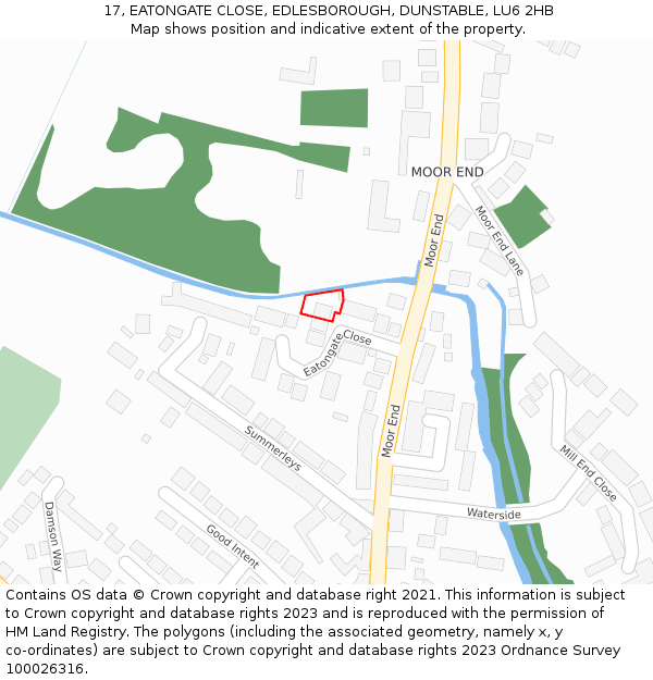 17, EATONGATE CLOSE, EDLESBOROUGH, DUNSTABLE, LU6 2HB: Location map and indicative extent of plot