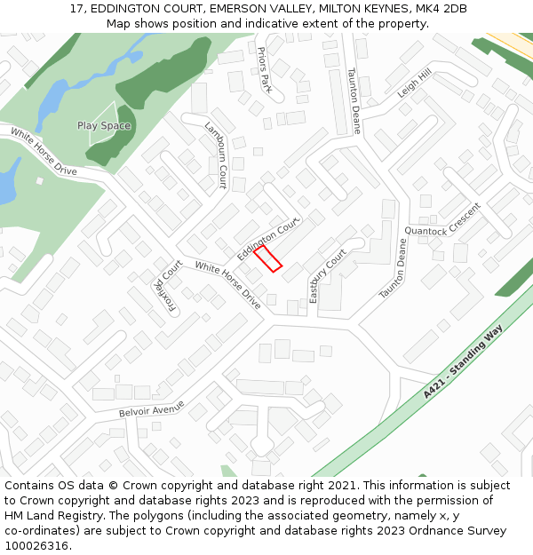 17, EDDINGTON COURT, EMERSON VALLEY, MILTON KEYNES, MK4 2DB: Location map and indicative extent of plot