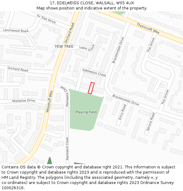 17, EDELWEISS CLOSE, WALSALL, WS5 4UX: Location map and indicative extent of plot