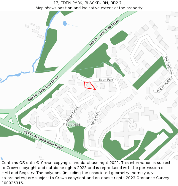 17, EDEN PARK, BLACKBURN, BB2 7HJ: Location map and indicative extent of plot