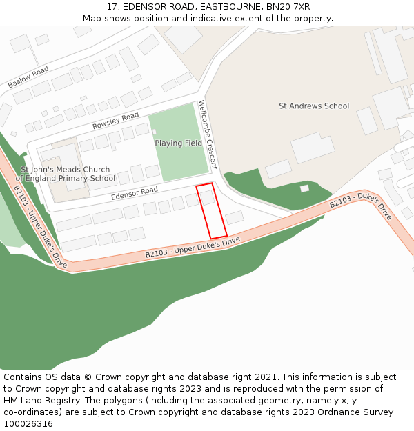 17, EDENSOR ROAD, EASTBOURNE, BN20 7XR: Location map and indicative extent of plot