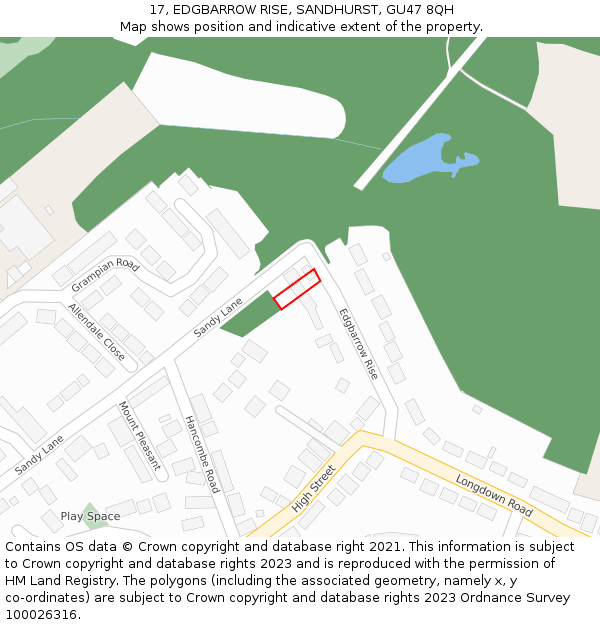 17, EDGBARROW RISE, SANDHURST, GU47 8QH: Location map and indicative extent of plot