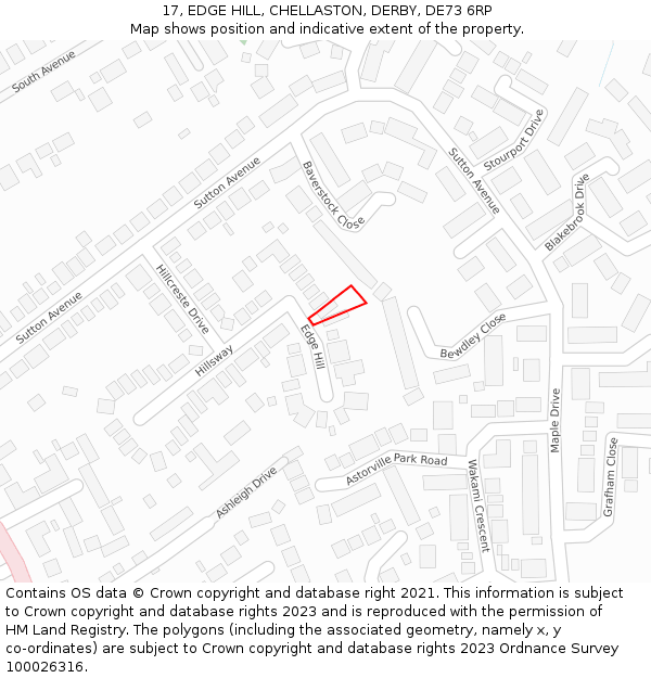 17, EDGE HILL, CHELLASTON, DERBY, DE73 6RP: Location map and indicative extent of plot