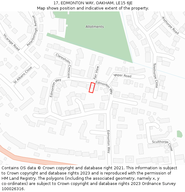 17, EDMONTON WAY, OAKHAM, LE15 6JE: Location map and indicative extent of plot