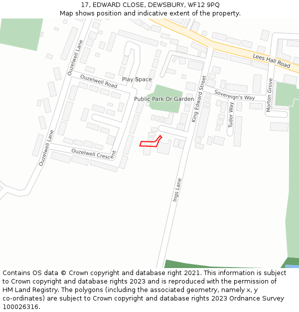 17, EDWARD CLOSE, DEWSBURY, WF12 9PQ: Location map and indicative extent of plot