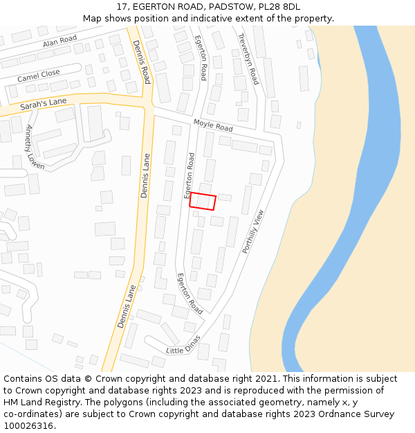 17, EGERTON ROAD, PADSTOW, PL28 8DL: Location map and indicative extent of plot