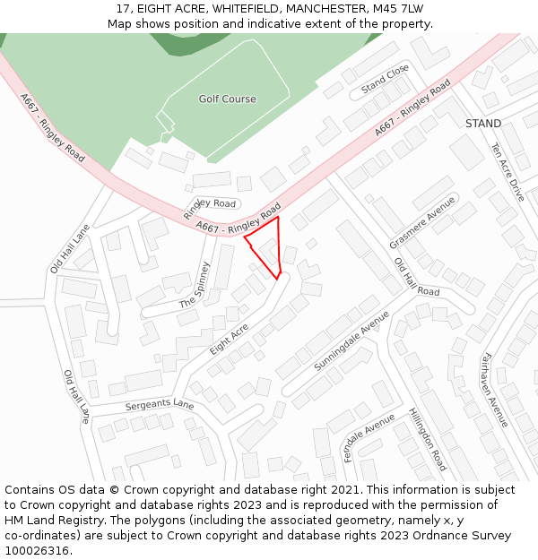 17, EIGHT ACRE, WHITEFIELD, MANCHESTER, M45 7LW: Location map and indicative extent of plot