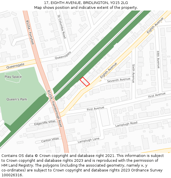 17, EIGHTH AVENUE, BRIDLINGTON, YO15 2LG: Location map and indicative extent of plot