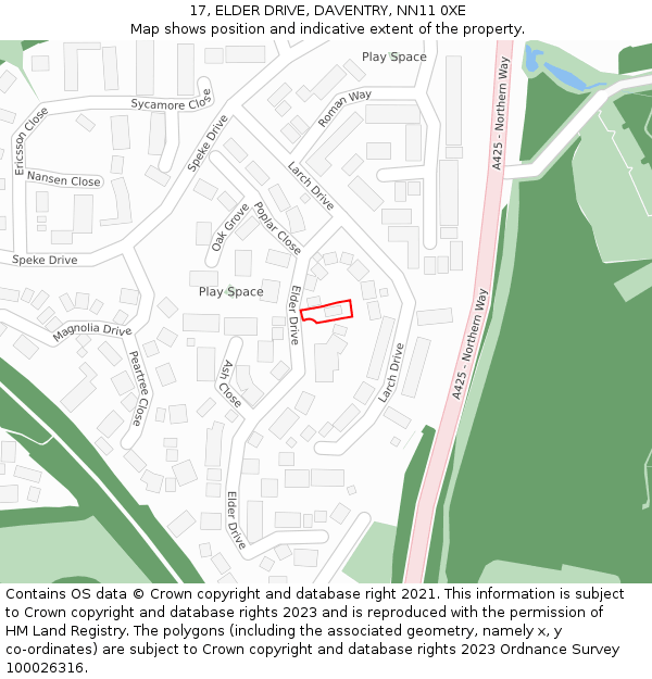 17, ELDER DRIVE, DAVENTRY, NN11 0XE: Location map and indicative extent of plot