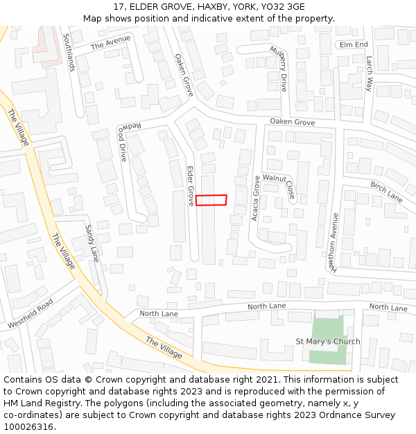 17, ELDER GROVE, HAXBY, YORK, YO32 3GE: Location map and indicative extent of plot