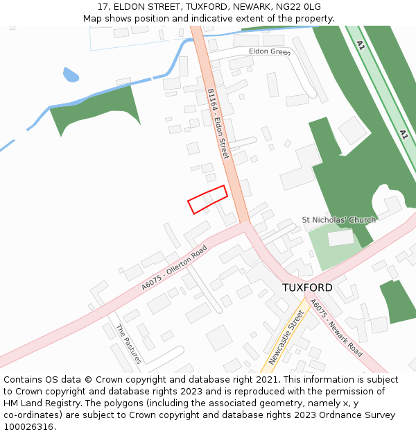 17, ELDON STREET, TUXFORD, NEWARK, NG22 0LG: Location map and indicative extent of plot