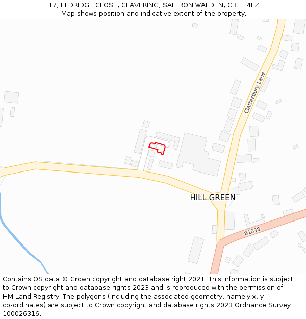 17, ELDRIDGE CLOSE, CLAVERING, SAFFRON WALDEN, CB11 4FZ: Location map and indicative extent of plot