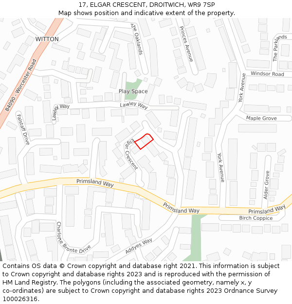 17, ELGAR CRESCENT, DROITWICH, WR9 7SP: Location map and indicative extent of plot